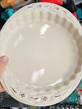 Longaberger Pottery Woven Traditions Red Tart Dish Ceramic Quiche Baker 9"x1.5"